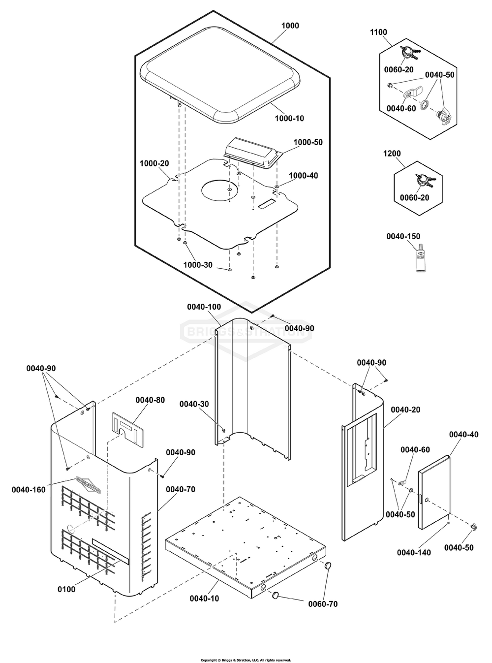 Enclosure Group Diagram and Parts List for 040688-01  Briggs and Stratton Generator
